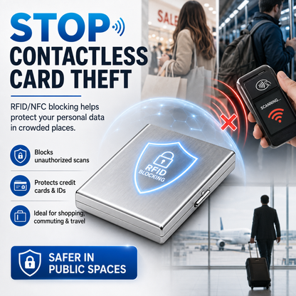 RFID Blocking Stainless Steel Card Holder – 10-Card Capacity, Slim Anti-Theft Metal Wallet