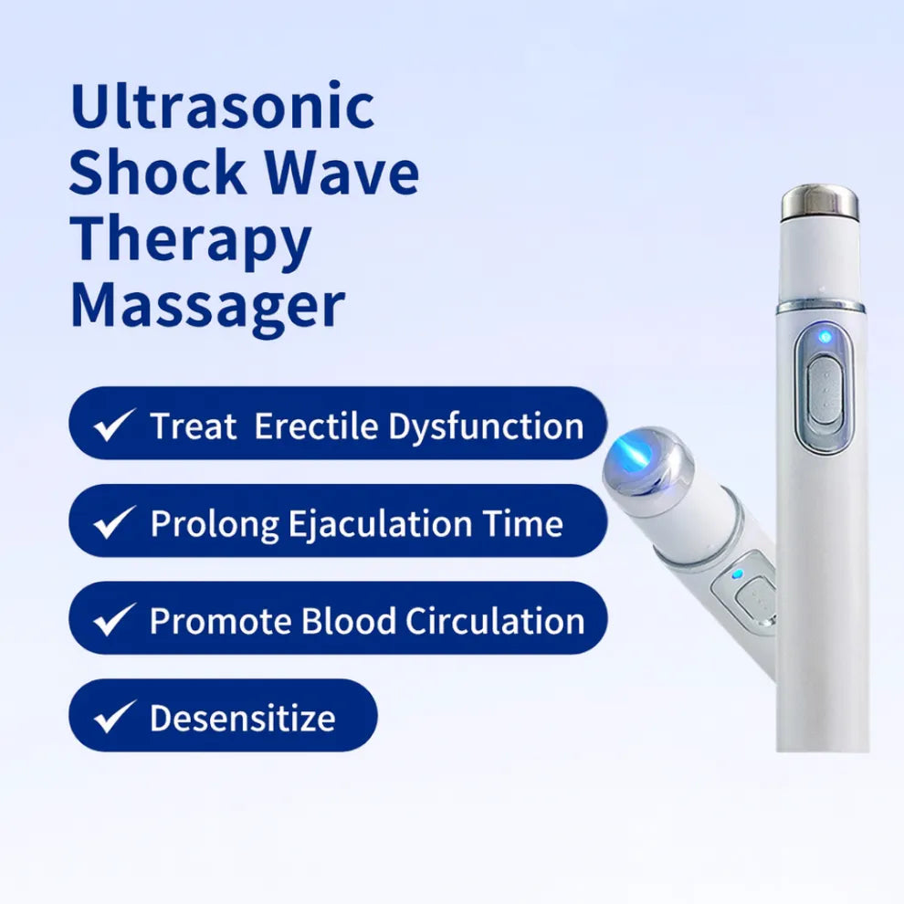 Advanced sonic shock therapy restores penile tissue health, enhances erectile hardness, stamina, and male sexual confidence, and relieves muscle pain, joint stiffness, and tendon discomfort.