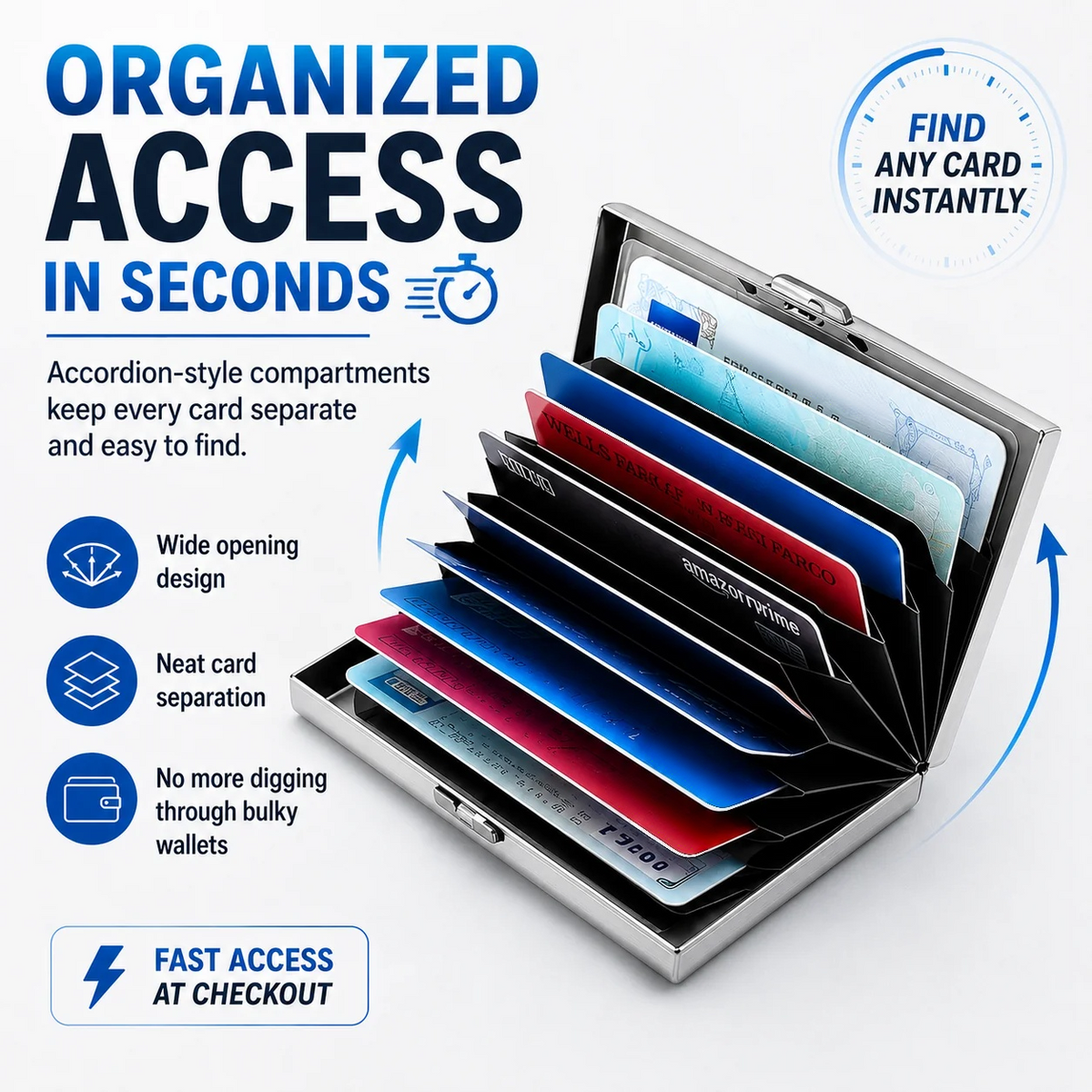 RFID Blocking Stainless Steel Card Holder – 10-Card Capacity, Slim Anti-Theft Metal Wallet