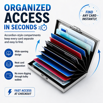 RFID Blocking Stainless Steel Card Holder – 10-Card Capacity, Slim Anti-Theft Metal Wallet