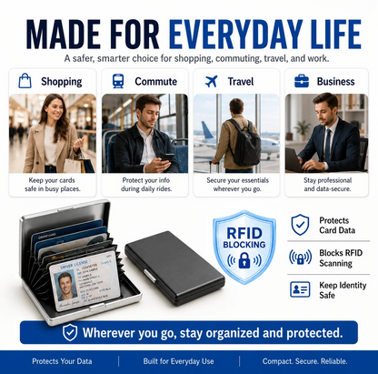 RFID Blocking Stainless Steel Card Holder – 10-Card Capacity, Slim Anti-Theft Metal Wallet