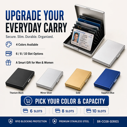 RFID Blocking Stainless Steel Card Holder – 10-Card Capacity, Slim Anti-Theft Metal Wallet