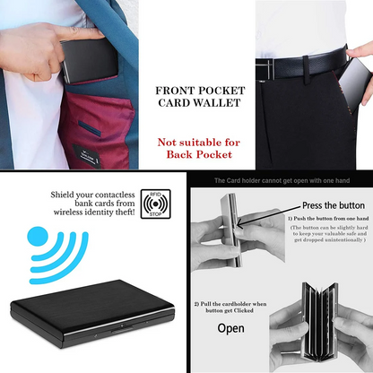 RFID Blocking Stainless Steel Card Holder – 10-Card Capacity, Slim Anti-Theft Metal Wallet