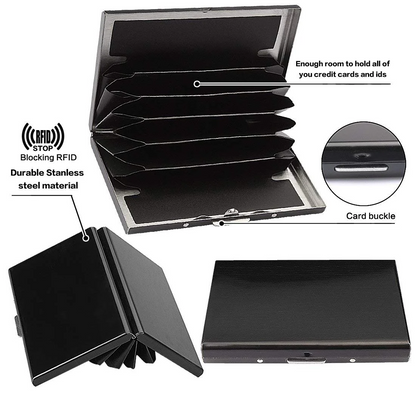 RFID Blocking Stainless Steel Card Holder – 10-Card Capacity, Slim Anti-Theft Metal Wallet